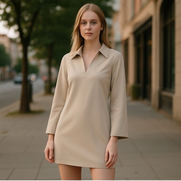 NWT ASTR the Label Collar Long Sleeve Shift Dress Cream Size Small - Picture 2 of 15